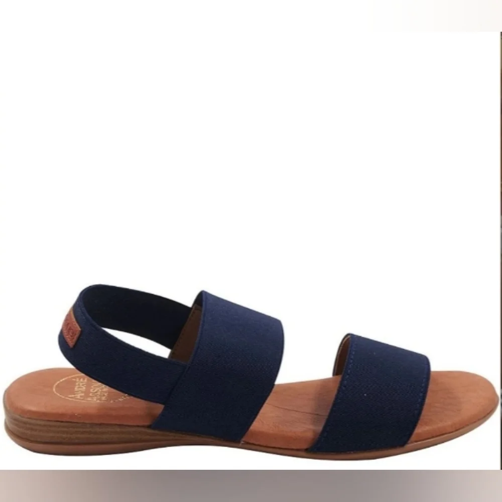 Andre Assous (Size 10) Navy Nigella Elastic Sling Back Open Toe Leather Sandals